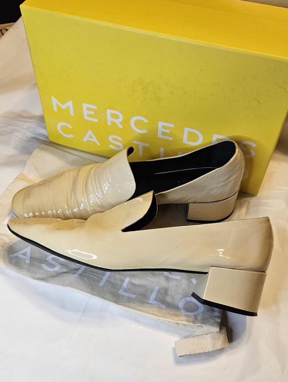 MERCEDES CASTILLO Tillie Patent Leather Nude Block Heel Mules Loafers 10.5